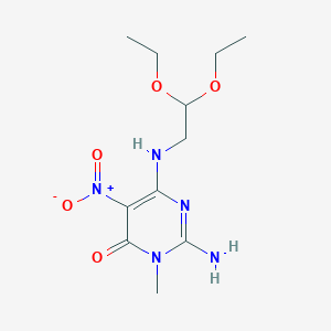 molecular formula C11H19N5O5 B372114 2-amino-6-[(2,2-diethoxyethyl)amino]-5-nitro-3-methyl-4(3H)-pyrimidinone 