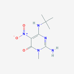 molecular formula C9H15N5O3 B372121 2-amino-6-((1,1-dimethylethyl)amino)-5-(nitro)-3-methylpyrimidin-4(3H)-one 
