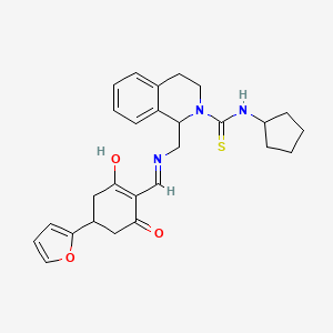 molecular formula C27H31N3O3S B3721418 N-CYCLOPENTYL-1-[({[4-(FURAN-2-YL)-2,6-DIOXOCYCLOHEXYLIDENE]METHYL}AMINO)METHYL]-1,2,3,4-TETRAHYDROISOQUINOLINE-2-CARBOTHIOAMIDE 