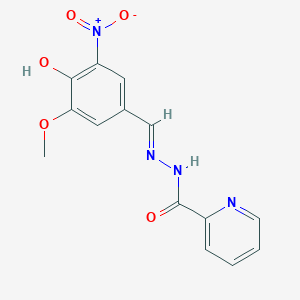 molecular formula C14H12N4O5 B3721779 N'-[(E)-(4-hydroxy-3-methoxy-5-nitrophenyl)methylidene]pyridine-2-carbohydrazide 