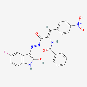 molecular formula C24H16FN5O5 B3721797 N-[(1Z)-1-{N'-[(3E)-5-Fluoro-2-oxo-2,3-dihydro-1H-indol-3-ylidene]hydrazinecarbonyl}-2-(4-nitrophenyl)eth-1-EN-1-YL]benzamide 