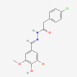 molecular formula C16H14BrClN2O3 B3721817 N-[(E)-(3-bromo-4-hydroxy-5-methoxyphenyl)methylideneamino]-2-(4-chlorophenyl)acetamide 