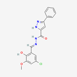 molecular formula C18H15ClN4O3 B3721911 N-[(E)-(5-chloro-2-hydroxy-3-methoxyphenyl)methylideneamino]-3-phenyl-1H-pyrazole-5-carboxamide 