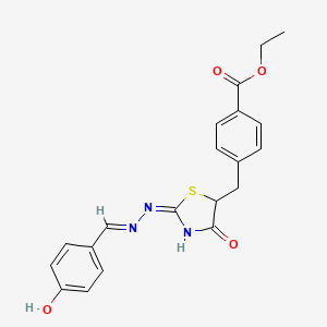 molecular formula C20H19N3O4S B3722115 ethyl 4-[[(2E)-2-[(E)-(4-hydroxyphenyl)methylidenehydrazinylidene]-4-oxo-1,3-thiazolidin-5-yl]methyl]benzoate 