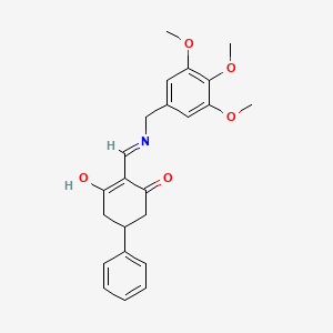 molecular formula C23H25NO5 B3722141 3-Hydroxy-5-phenyl-2-[(3,4,5-trimethoxyphenyl)methyliminomethyl]cyclohex-2-en-1-one 