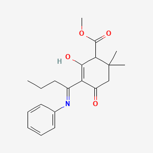 molecular formula C20H25NO4 B3722457 methyl 2-hydroxy-6,6-dimethyl-4-oxo-3-(N-phenyl-C-propylcarbonimidoyl)cyclohex-2-ene-1-carboxylate 