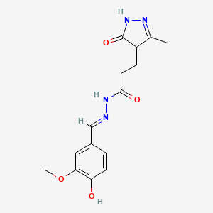 molecular formula C15H18N4O4 B3722922 N-[(E)-(4-hydroxy-3-methoxyphenyl)methylideneamino]-3-(3-methyl-5-oxo-1,4-dihydropyrazol-4-yl)propanamide 