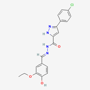 molecular formula C19H17ClN4O3 B3722930 3-(4-chlorophenyl)-N'-[(E)-(3-ethoxy-4-hydroxyphenyl)methylidene]-1H-pyrazole-5-carbohydrazide 