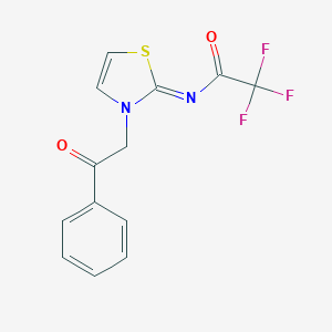 molecular formula C13H9F3N2O2S B372309 2,2,2-trifluoro-N-(3-(2-oxo-2-phenylethyl)-1,3-thiazol-2(3H)-ylidene)acetamide 