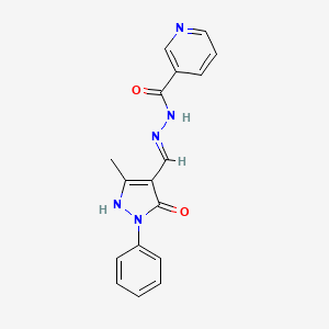 molecular formula C17H15N5O2 B3723379 N'~3~-[(E)-1-(5-HYDROXY-3-METHYL-1-PHENYL-1H-PYRAZOL-4-YL)METHYLIDENE]NICOTINOHYDRAZIDE 