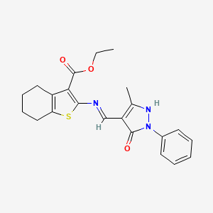 molecular formula C22H23N3O3S B3723520 ETHYL 2-{[(3-METHYL-5-OXO-1-PHENYL-1,5-DIHYDRO-4H-PYRAZOL-4-YLIDEN)METHYL]AMINO}-4,5,6,7-TETRAHYDRO-1-BENZOTHIOPHENE-3-CARBOXYLATE 