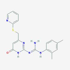 molecular formula C19H20N6OS B3723627 N-(2,4-DIMETHYLPHENYL)-N'-{6-OXO-4-[(2-PYRIDYLSULFANYL)METHYL]-1,6-DIHYDRO-2-PYRIMIDINYL}GUANIDINE 