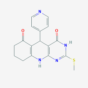molecular formula C17H16N4O2S B3723729 2-(methylsulfanyl)-5-(pyridin-4-yl)-5,8,9,10-tetrahydropyrimido[4,5-b]quinoline-4,6(3H,7H)-dione 