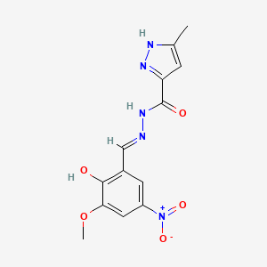 molecular formula C13H13N5O5 B3724912 N'-[(E)-(2-hydroxy-3-methoxy-5-nitrophenyl)methylidene]-3-methyl-1H-pyrazole-5-carbohydrazide 