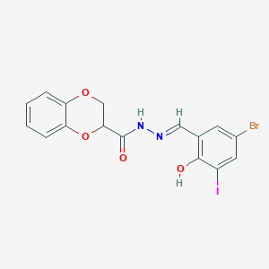 molecular formula C16H12BrIN2O4 B3725295 N'-[(E)-(5-bromo-2-hydroxy-3-iodophenyl)methylidene]-2,3-dihydro-1,4-benzodioxine-2-carbohydrazide 