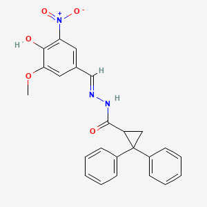 molecular formula C24H21N3O5 B3725342 N-[(E)-(4-hydroxy-3-methoxy-5-nitrophenyl)methylideneamino]-2,2-diphenylcyclopropane-1-carboxamide 