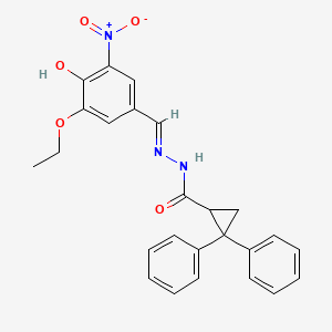 molecular formula C25H23N3O5 B3725355 N-[(E)-(3-ethoxy-4-hydroxy-5-nitrophenyl)methylideneamino]-2,2-diphenylcyclopropane-1-carboxamide 