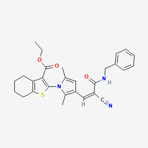 molecular formula C28H29N3O3S B3725590 ethyl 2-[3-[(Z)-3-(benzylamino)-2-cyano-3-oxoprop-1-enyl]-2,5-dimethylpyrrol-1-yl]-4,5,6,7-tetrahydro-1-benzothiophene-3-carboxylate 