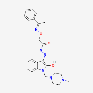 molecular formula C24H28N6O3 B3726105 N'~1~-{1-[(4-METHYLPIPERAZINO)METHYL]-2-OXO-1,2-DIHYDRO-3H-INDOL-3-YLIDEN}-2-{[(1-PHENYLETHYLIDENE)AMINO]OXY}ACETOHYDRAZIDE 
