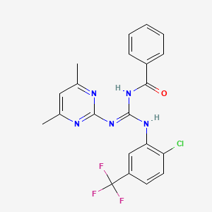 molecular formula C21H17ClF3N5O B3726512 N-[(E)-{[2-CHLORO-5-(TRIFLUOROMETHYL)PHENYL]AMINO}[(4,6-DIMETHYLPYRIMIDIN-2-YL)AMINO]METHYLIDENE]BENZAMIDE 