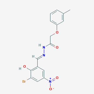 molecular formula C16H14BrN3O5 B3726914 N-[(E)-(3-bromo-2-hydroxy-5-nitrophenyl)methylideneamino]-2-(3-methylphenoxy)acetamide 