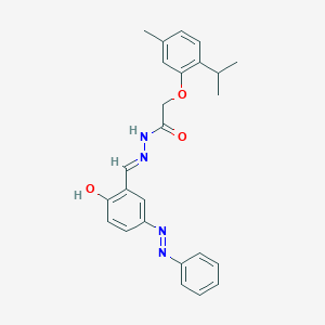 molecular formula C25H26N4O3 B3726922 N-[(E)-(2-hydroxy-5-phenyldiazenylphenyl)methylideneamino]-2-(5-methyl-2-propan-2-ylphenoxy)acetamide 