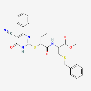 molecular formula C26H26N4O4S2 B3727294 methyl S-benzyl-N-{2-[(5-cyano-6-oxo-4-phenyl-1,6-dihydropyrimidin-2-yl)sulfanyl]butanoyl}cysteinate 