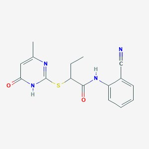 molecular formula C16H16N4O2S B3727713 N-(2-cyanophenyl)-2-[(4-methyl-6-oxo-1,6-dihydropyrimidin-2-yl)sulfanyl]butanamide 