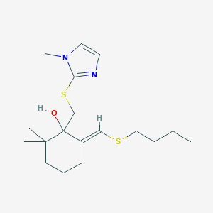 molecular formula C18H30N2OS2 B372783 6-[(butylsulfanyl)methylene]-2,2-dimethyl-1-{[(1-methyl-1H-imidazol-2-yl)sulfanyl]methyl}cyclohexanol 