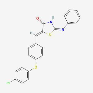 molecular formula C22H15ClN2OS2 B3728096 (2Z,5Z)-5-{4-[(4-chlorophenyl)sulfanyl]benzylidene}-2-(phenylimino)-1,3-thiazolidin-4-one 