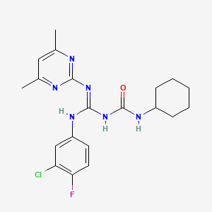 molecular formula C20H24ClFN6O B3728308 N-{(Z)-1-(3-CHLORO-4-FLUOROANILINO)-1-[(4,6-DIMETHYL-2-PYRIMIDINYL)AMINO]METHYLIDENE}-N'-CYCLOHEXYLUREA 