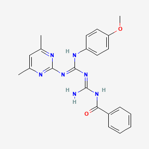 molecular formula C22H23N7O2 B3728315 N-BENZOYL-N'-[(Z)-1-[(4,6-DIMETHYL-2-PYRIMIDINYL)AMINO]-1-(4-METHOXYANILINO)METHYLIDENE]GUANIDINE 