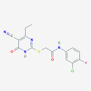 molecular formula C15H12ClFN4O2S B3729039 N-(3-chloro-4-fluorophenyl)-2-[(5-cyano-4-ethyl-6-oxo-1H-pyrimidin-2-yl)sulfanyl]acetamide 