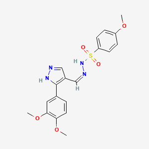 molecular formula C19H20N4O5S B3729200 N'~1~-{(Z)-1-[3-(3,4-DIMETHOXYPHENYL)-1H-PYRAZOL-4-YL]METHYLIDENE}-4-METHOXY-1-BENZENESULFONOHYDRAZIDE 