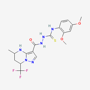 molecular formula C18H21F3N6O3S B3729231 N-(2,4-DIMETHOXYPHENYL)-2-{[5-METHYL-7-(TRIFLUOROMETHYL)-4,5,6,7-TETRAHYDROPYRAZOLO[1,5-A]PYRIMIDIN-3-YL]CARBONYL}-1-HYDRAZINECARBOTHIOAMIDE 