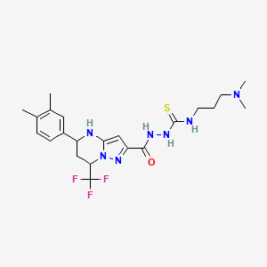 molecular formula C22H30F3N7OS B3729234 N~1~-[3-(DIMETHYLAMINO)PROPYL]-2-{[5-(3,4-DIMETHYLPHENYL)-7-(TRIFLUOROMETHYL)-4,5,6,7-TETRAHYDROPYRAZOLO[1,5-A]PYRIMIDIN-2-YL]CARBONYL}-1-HYDRAZINECARBOTHIOAMIDE 