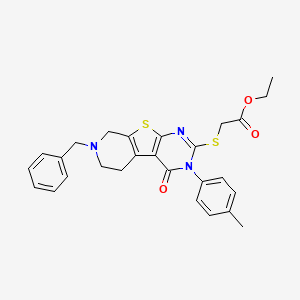 molecular formula C27H27N3O3S2 B3729542 ethyl 2-[[11-benzyl-4-(4-methylphenyl)-3-oxo-8-thia-4,6,11-triazatricyclo[7.4.0.02,7]trideca-1(9),2(7),5-trien-5-yl]sulfanyl]acetate 