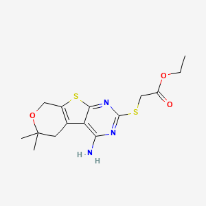 molecular formula C15H19N3O3S2 B3729571 ethyl 2-[(3-amino-12,12-dimethyl-11-oxa-8-thia-4,6-diazatricyclo[7.4.0.02,7]trideca-1(9),2,4,6-tetraen-5-yl)sulfanyl]acetate 