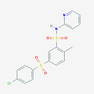 molecular formula C18H15ClN2O4S2 B3730725 5-(4-chlorophenyl)sulfonyl-2-methyl-N-pyridin-2-ylbenzenesulfonamide 