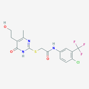 molecular formula C16H15ClF3N3O3S B3732658 N-[4-chloro-3-(trifluoromethyl)phenyl]-2-[[5-(2-hydroxyethyl)-4-methyl-6-oxo-1H-pyrimidin-2-yl]sulfanyl]acetamide 