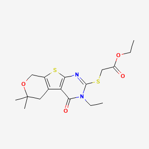 molecular formula C17H22N2O4S2 B3732792 ethyl 2-[(4-ethyl-12,12-dimethyl-3-oxo-11-oxa-8-thia-4,6-diazatricyclo[7.4.0.02,7]trideca-1(9),2(7),5-trien-5-yl)sulfanyl]acetate 