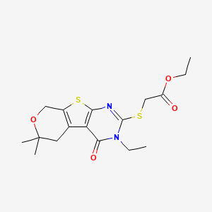 ethyl [(3-ethyl-6,6-dimethyl-4-oxo-3,5,6,8-tetrahydro-4H-pyrano[4',3':4,5]thieno[2,3-d]pyrimidin-2-yl)thio]acetate