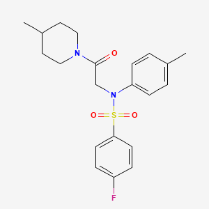 molecular formula C21H25FN2O3S B3732845 4-fluoro-N-(4-methylphenyl)-N-[2-(4-methyl-1-piperidinyl)-2-oxoethyl]benzenesulfonamide 