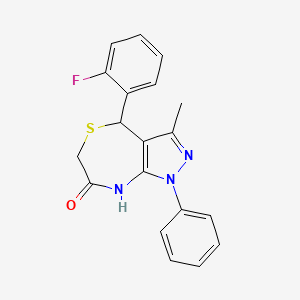 molecular formula C19H16FN3OS B3733149 4-(2-Fluorophenyl)-3-methyl-1-phenyl-1H,4H,6H,7H,8H-pyrazolo[3,4-E][1,4]thiazepin-7-one 