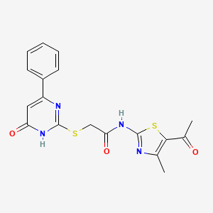 molecular formula C18H16N4O3S2 B3733736 N-(5-acetyl-4-methyl-1,3-thiazol-2-yl)-2-[(6-oxo-4-phenyl-1H-pyrimidin-2-yl)sulfanyl]acetamide 