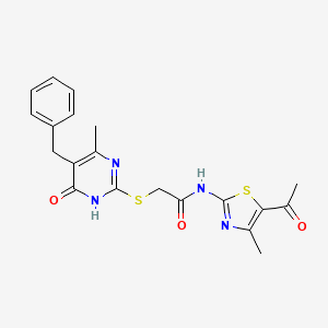 molecular formula C20H20N4O3S2 B3733783 N-(5-acetyl-4-methyl-1,3-thiazol-2-yl)-2-[(5-benzyl-4-methyl-6-oxo-1H-pyrimidin-2-yl)sulfanyl]acetamide 
