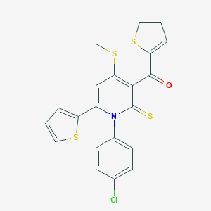 molecular formula C21H14ClNOS4 B373394 [1-(4-Chlorophenyl)-4-(methylsulfanyl)-6-(2-thienyl)-2-thioxo-1,2-dihydro-3-pyridinyl](2-thienyl)methanone 