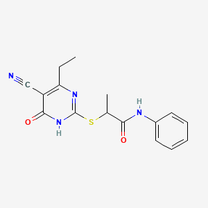 molecular formula C16H16N4O2S B3733977 2-[(5-cyano-4-ethyl-6-oxo-1H-pyrimidin-2-yl)sulfanyl]-N-phenylpropanamide 
