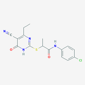 molecular formula C16H15ClN4O2S B3733988 N-(4-chlorophenyl)-2-[(5-cyano-4-ethyl-6-oxo-1H-pyrimidin-2-yl)sulfanyl]propanamide 