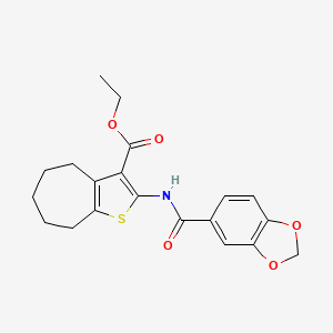 molecular formula C20H21NO5S B3734079 ethyl 2-(benzo[d][1,3]dioxole-5-carboxamido)-5,6,7,8-tetrahydro-4H-cyclohepta[b]thiophene-3-carboxylate 